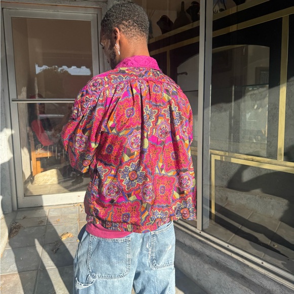 Vintage 80s Lavon Women’s L Quilted Paisley Print Zip Jacket Magenta Liner - Picture 5 of 8